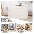 thumbnail image 6 of Oval Ottoman with Storage for Living Room, Modern Linen Fabric Foot Stools Ottoman, Upholstered Vanity Stool Foot Rest, Small White Storage for Bedroom, Entryway, Dorm, 6 of 8
