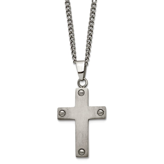 Titanium Brushed Fancy Lobster Closure Religious Faith Cross Necklace 22 Inch 18mm Wide Pendant Necklace for Women