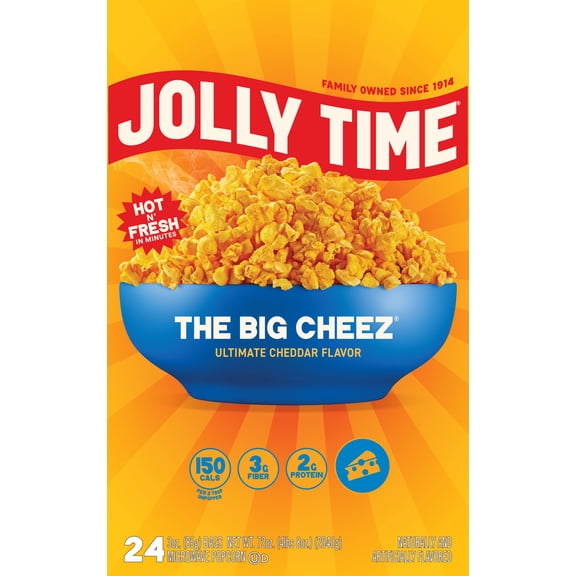 JOLLY TIME The Big Cheez Gourmet Cheddar Cheese Microwave Popcorn 24 Bags, 3.5 oz Each