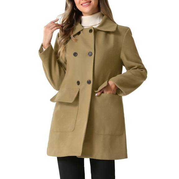 INSPIRE CHIC Women's Peter Pan Collar Coat Long Sleeve Double Breasted Classic Winter Outwear