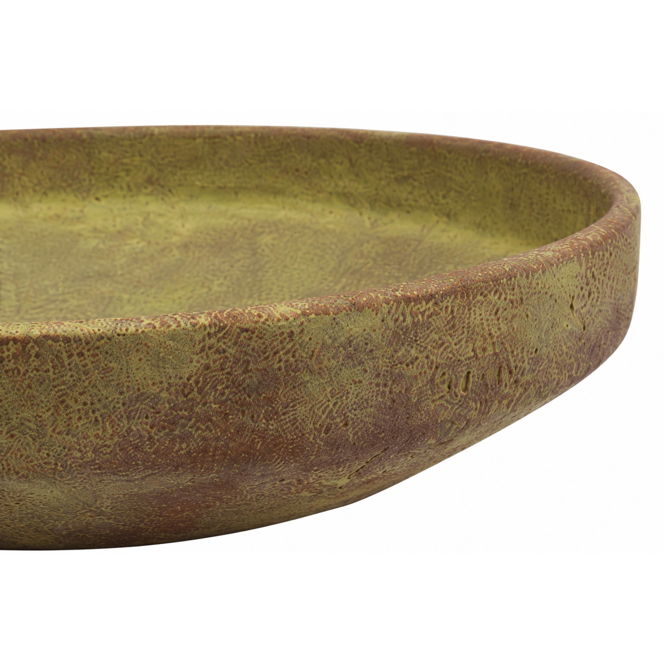 DecMode 12" Round Textured Red Ceramic Decorative Bowl with Yellow Shadings