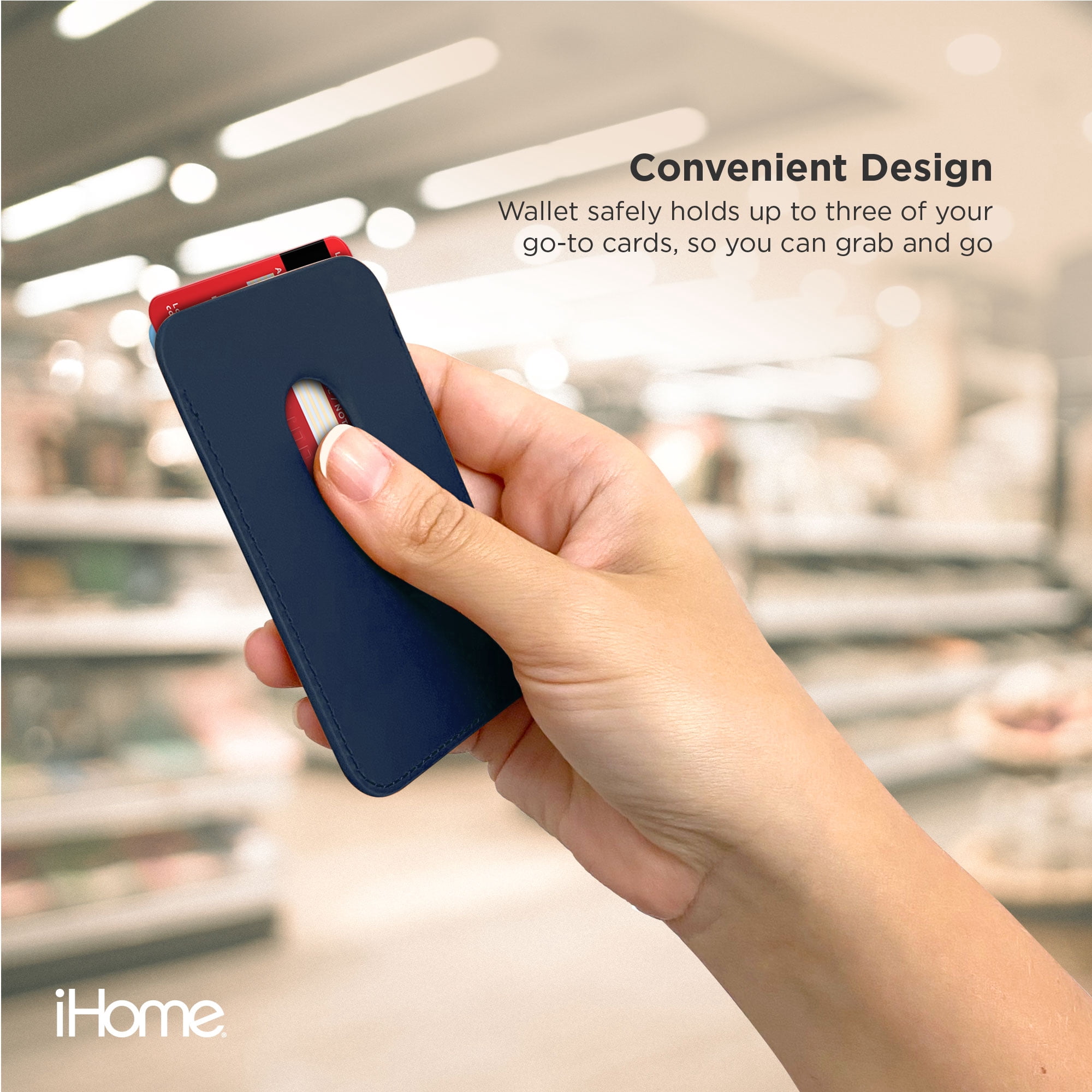 iHome Magnetic Vegan Leather Card Wallet: Premium Vegan Leather, Lightweight, Ultra Slim, MagSafe Compatible for iPhone 12 & 13 Series (Navy)