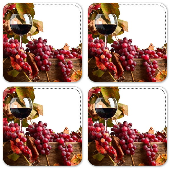 Vinyl Drink Coasters - Set of 4 - Red Wine & Grapes