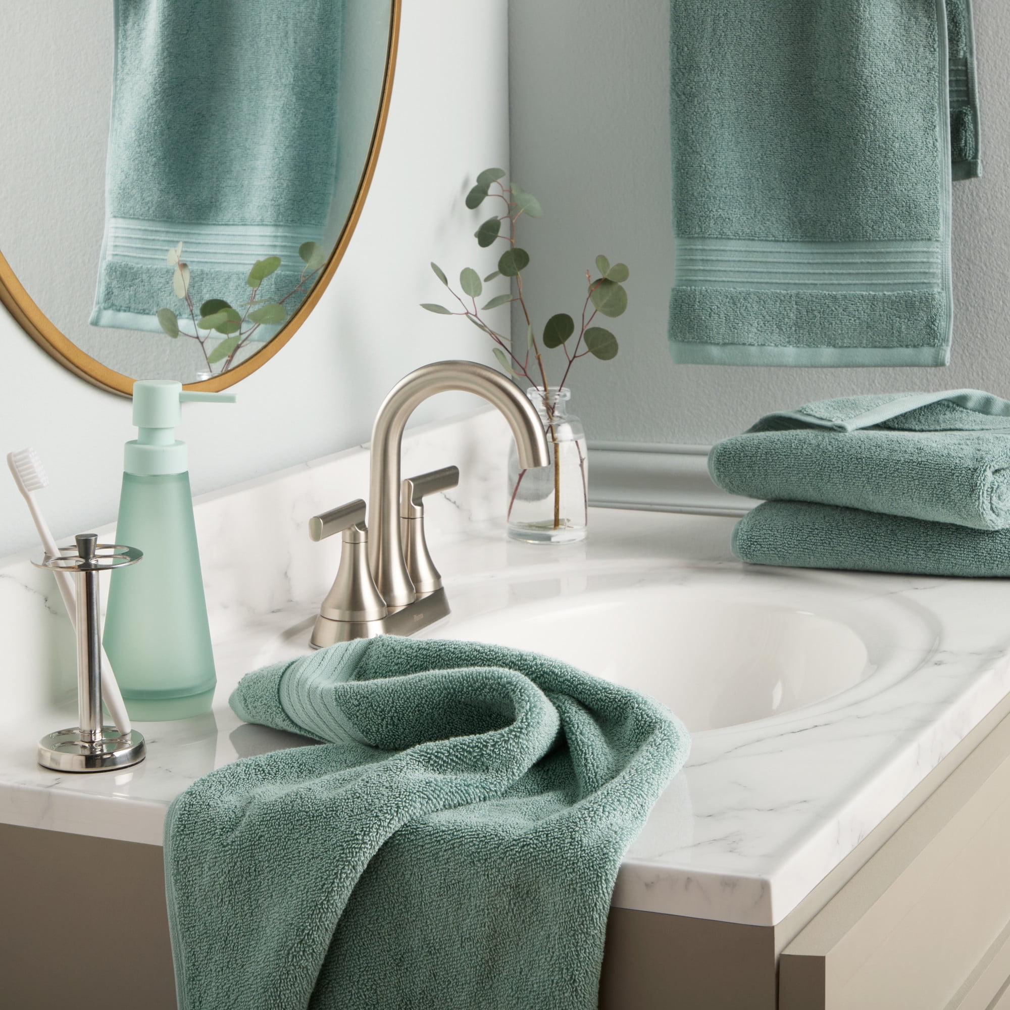TOWN & COUNTRY EVERYDAY 4-Piece Solid Dobby Border Hand Towel Set, 20"x30", 100% Cotton, Plush & Absorbent 650GSM, Aqua Blue