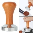 thumbnail image 3 of Practical Wooden Handle Coffee Tamper, Flat Stainless Steel Base Press Hammer - 51mm Dark Brown, 3 of 7