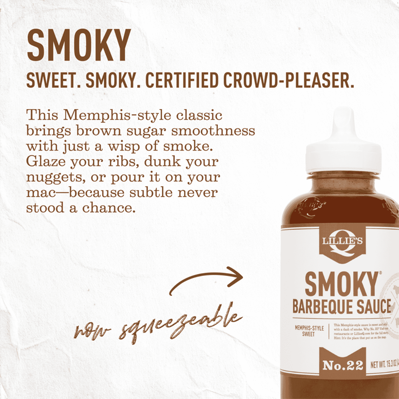 Lillie’s Q Memphis Style BBQ Sauce – Smoky & Sweet Barbecue Sauce for Ribs, Pulled Pork & Chicken, 15.3 oz Squeeze Bottle