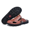 thumbnail image 2 of Domuza Men's Leather Fisherman Sandals Non-Slip Breathable Casual Outdoor Shoes Slide Flat Sandals Hollow Slip-on Beach Shoes for Summer Wine 8.5 (EU-42), 2 of 6