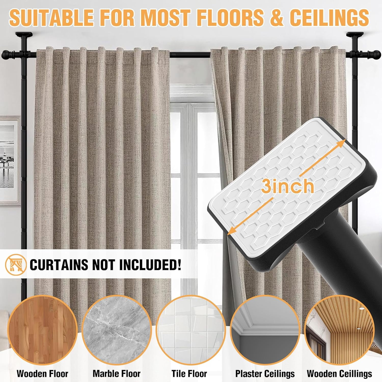 Room Divider Curtain Rods No Drilling, Adjustable 4-11ft(H) 28-117”(W) Wall Divider for Room Separation, Temporary Privacy Tension Curtain Rods, Black