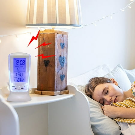 LED Digital Alarm Clock with Backlight, Thermometer, Calendar & Snooze, Battery Powered for Home & Gift - White