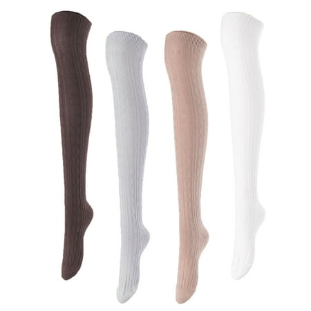 

Meso Women s Big Girl s 4 Pairs Knee High Cotton Socks Strong yet Soft Cozy and Stylish Size 6-9 M1024 4C-06Coffee Grey Khaki White