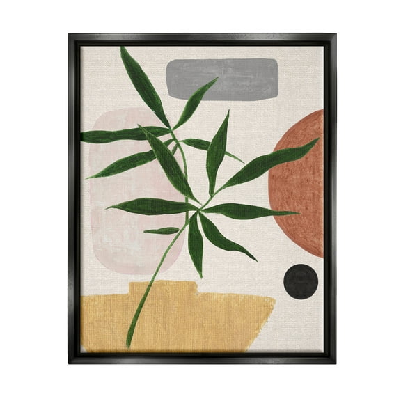 Stupell Industries House Plant & Abstract Shapes Botanical & Floral Painting Black Floater Framed Canvas Art Print Wall Art, 17 x 21