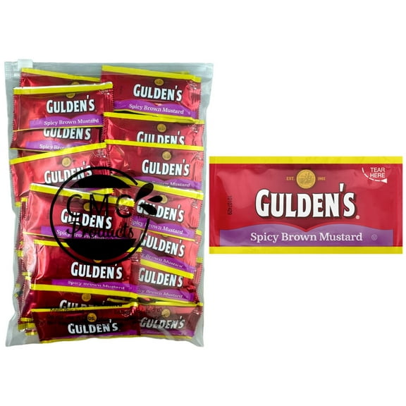 50 Count – Gulden’s Spicy Brown Mustard Packets in Slide Seal Bag - 0.32 Ounce (9.07 Gram) in CMC Products Food Safe Slide Seal Bag, packaged by CMC Products