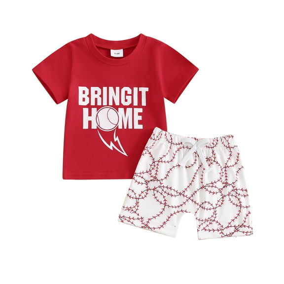 Musuos Baby Boys Summer Sprot Outfits 0-3 Years Letter Baseball Print Short Sleeves T-Shirt and Elastic Shorts 2 Piece Casual Set