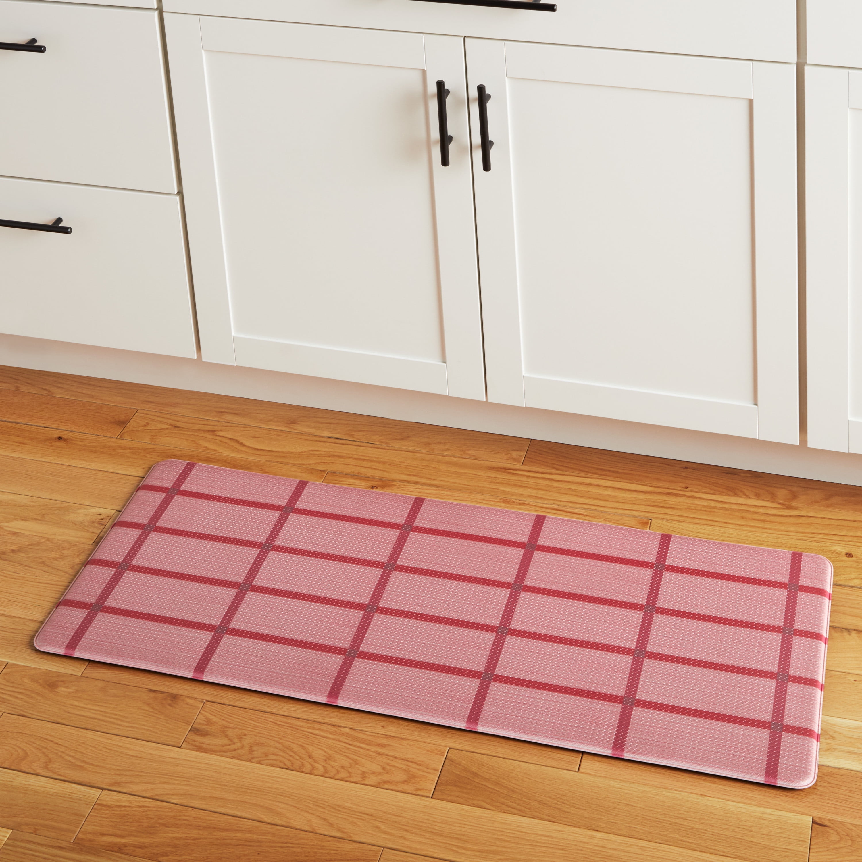 TOWN & COUNTRY BASICS Comfort Plus Windowpane Plaid Anti Fatigue Comfort Mat, Kitchen Mat, Standing Desk Mat, Dorm Room Rug, Non-Slip Backing, Red, 18"x39"