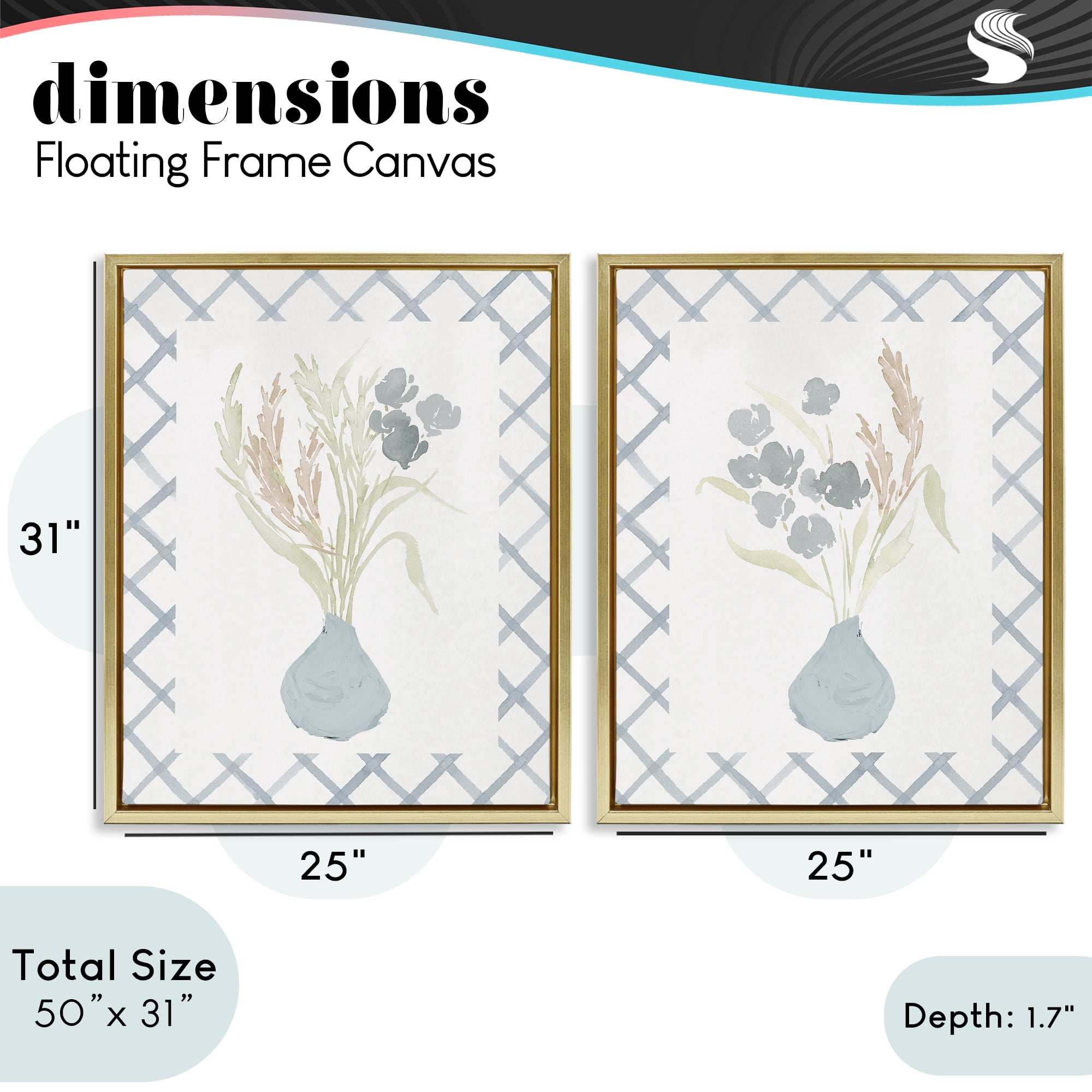 Stupell Industries Subtle Blue Anna Bouquets 2 Piece Gold Framed Floater Canvas Set, design by Lucille Price