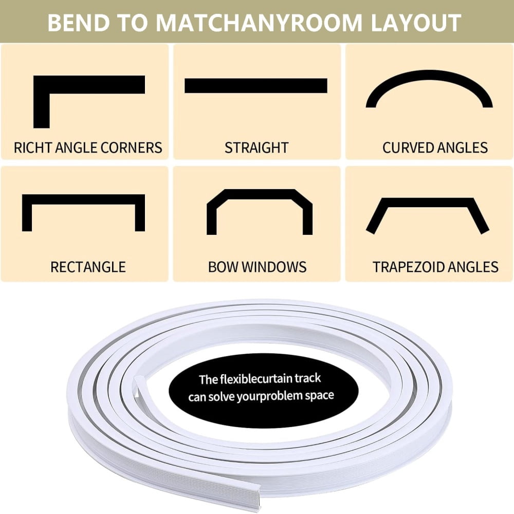 Curtain Track System, 3 Meters/ 9.8 Ft Bendable Ceiling Curtain Track, Curved Shower Curtain Rod, White