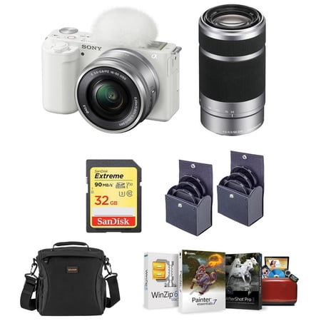 Sony Sony ZV-E10 Mirrorless Vlog Camera with 16-50mm Lens  Black - Bundle with E 55-210mm f/4.5-6.3 OSS Lens Corel Mac Software Kit 32GB SD Card Shoulder Bag 49mm Filter Kit 40.5mm Filter Kit