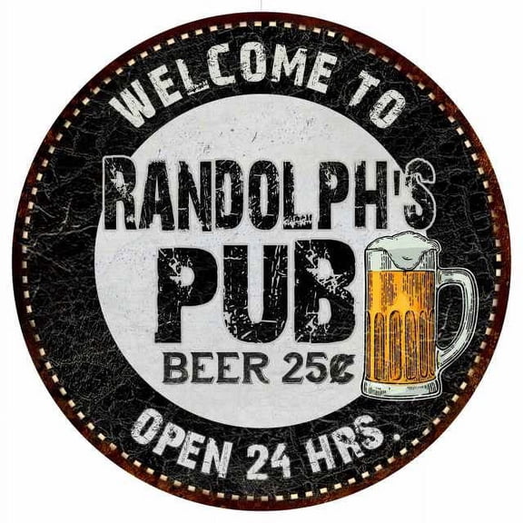 Randolph's Pub 14" Round Metal Sign Beer Bar Black Wall Decor Gift 100140039479