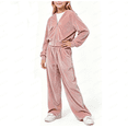 thumbnail image 2 of Gaxelrn Girls Velour Lounge Set 2 Piece Full Zip Cropped Hoodie Wide Leg Pants Pink 5-12 Years,Size 5-6T, 2 of 5