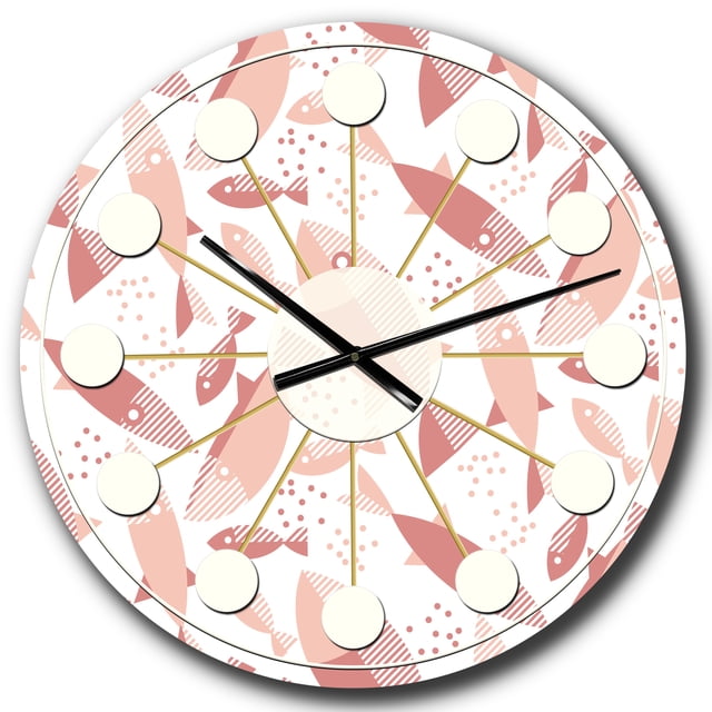 Designart Horloge Murale Motif Poissons Roses Style Mid-Century Modern