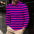 thumbnail image 2 of ZCFZJW Men's Polo Shirt Casual Striped Print Long Sleeve 1/4 Zip up Lightweight Classic Fashion Lapel Collar Big and Tall Golf Sport Shirt Purple L, 2 of 5