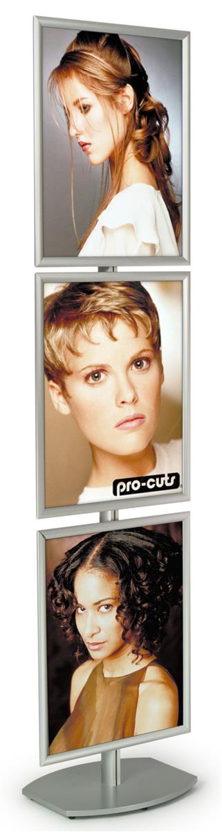 Brushed Aluminum Sign Stand With (3) 22 x 28-Inch Snap Open Frames, Weighted Base, Adjustable Height, Lexan Overlay, 26-1/4 x 97-3/4 x 20-1/2-Inch (AP828X3) - image 1 of 1