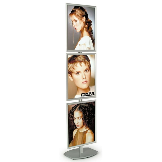 Brushed Aluminum Sign Stand With (3) 22 x 28-Inch Snap Open Frames, Weighted Base, Adjustable Height, Lexan Overlay, 26-1/4 x 97-3/4 x 20-1/2-Inch (AP828X3)
