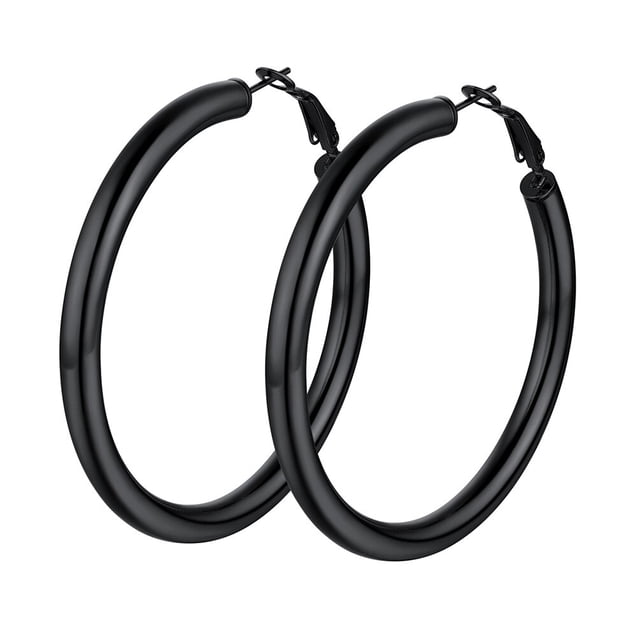Pendiente de aro negro PROSTEEL para mujeres y niñas 60 mm