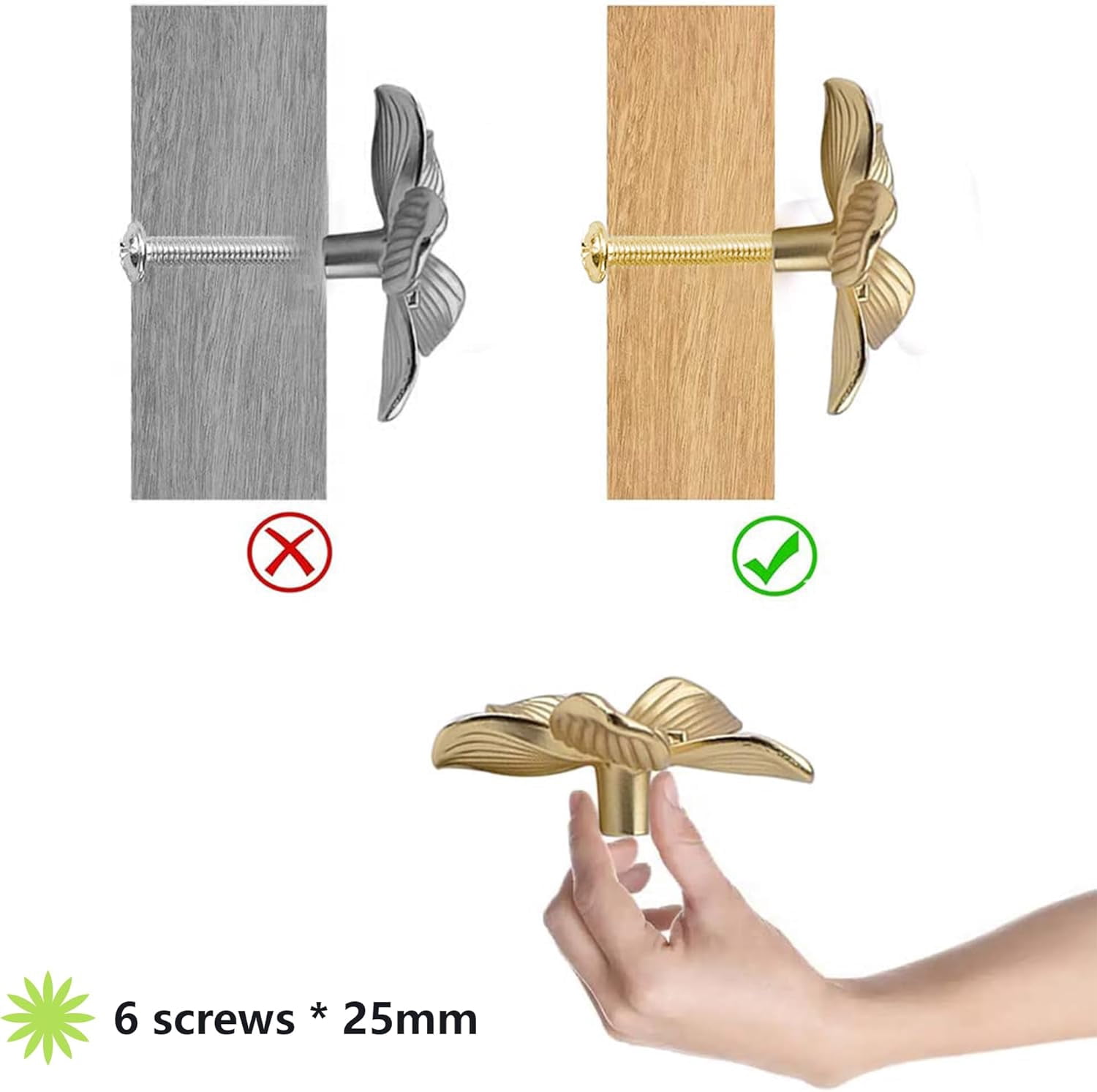 Gold Flower Dresser Knobs: 6PCS Cabinet Door Handle Knobs, Dresser Cupboard Drawers Closet Pulls, Brushed Gold Flowers Brass Decor Accessories Old Fashioned, Unique Furniture Knobs