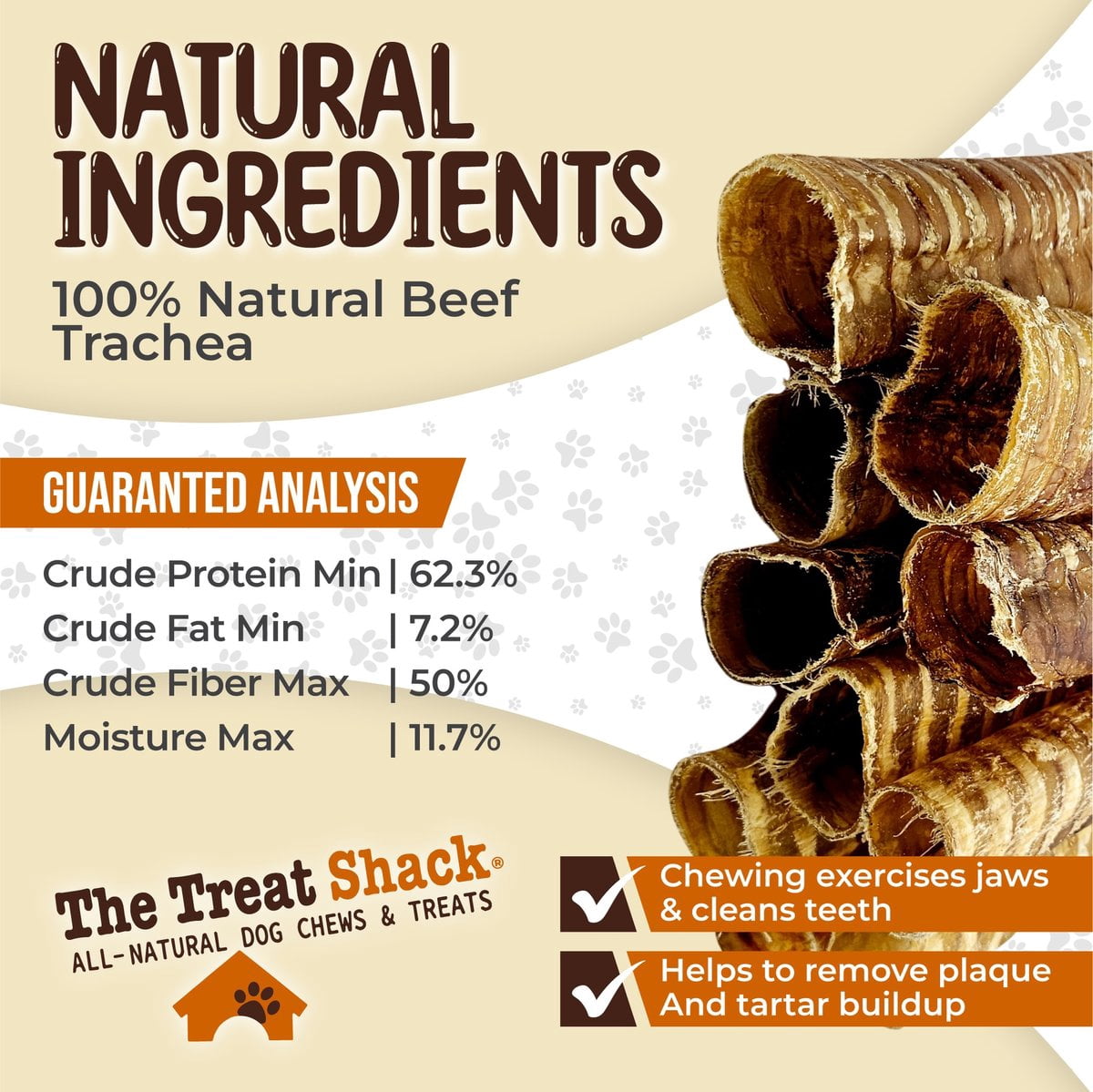 The Treat Shack 6-in Whole Beef Trachea Tubes Natural Dog Chew Treats, 20CT