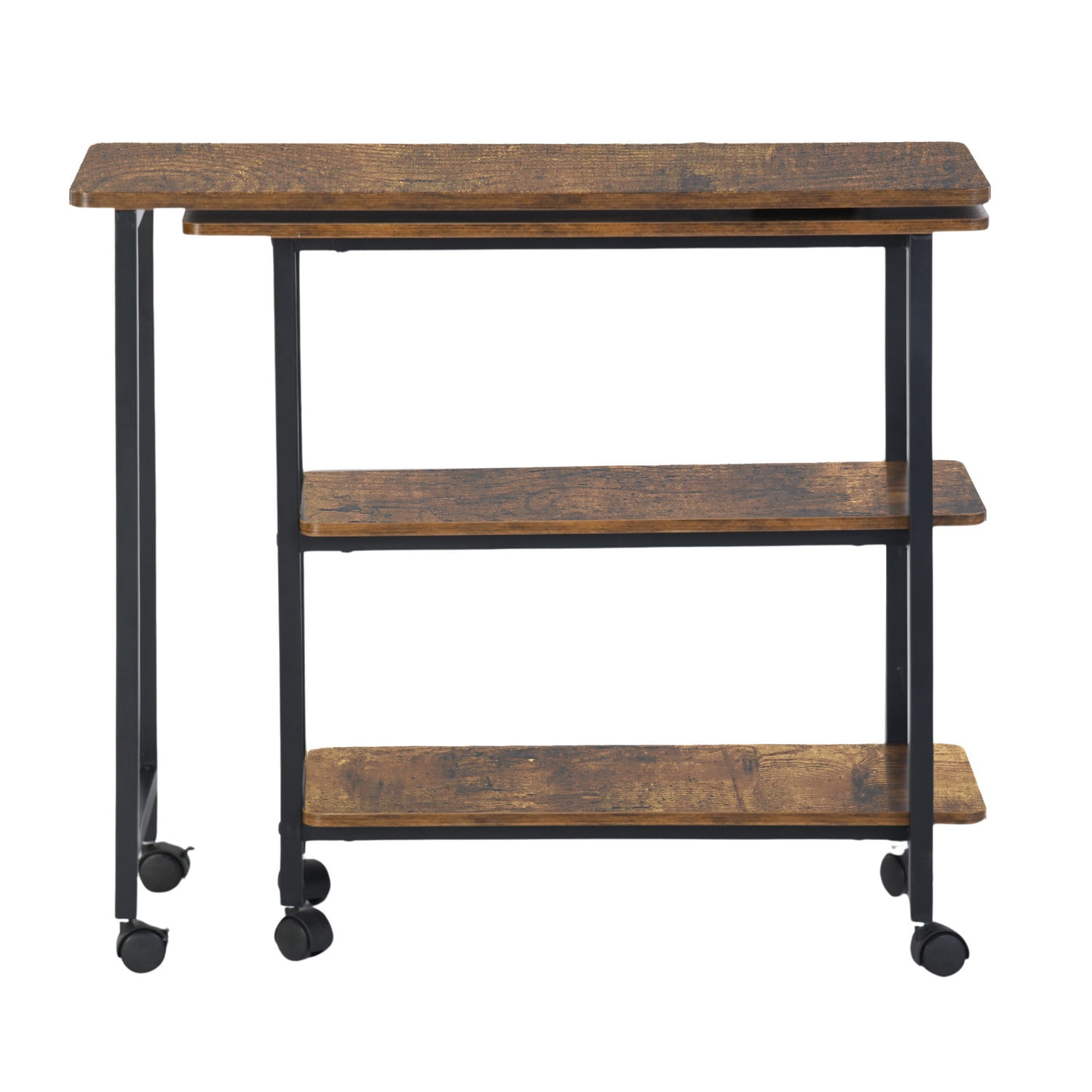 360° Rotating Side Table, Mobile End Table with 2-Tier Storage Shelves, Swivel Rolling Desk with 6 Lockable Wheels, Movable Laptop Table Couch Snack Table for Home