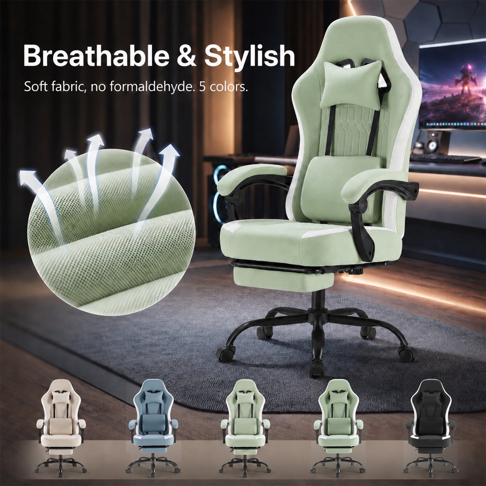 Alvantor Gaming Chair, Computer Office Chair with Linkage Armrests and Footrest, High Back Ergonomic Computer Chair with Lumbar Support Task Chair with Footrest