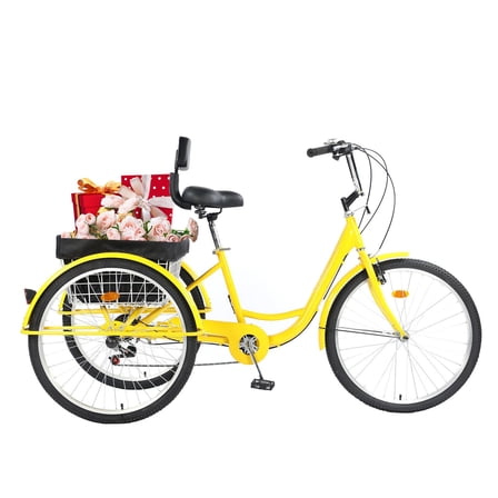 XYJBHB 24inch Adult Tricycle 7 Speed, 3 Wheel Bikes Tricycle for Adults for Women/Men/Seniors, Three Wheel Bike w/Front&Rear Basket