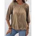 thumbnail image 2 of Langwyqu Women's Crew Neck T Shirt Half Sleeve 3/4 Sleeve Pleated Basic Tops, 2 of 3