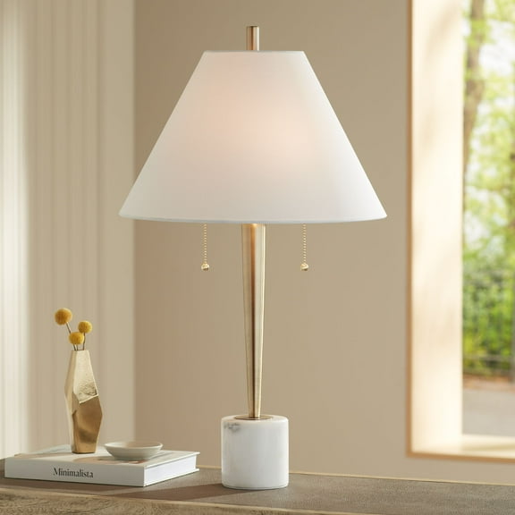 Possini Euro Design Brandi 27 1/2" Tall Modern Table Lamp Pull Chain Gold Brass Finish Metal Marble Single Living Room Bedroom