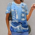 thumbnail image 3 of Ocean Lighthouse Sailboats Womens Tops Women's Fashion Casual Short Sleeve Flower Print Round Neck Pullover Top Blouse, 3 of 7