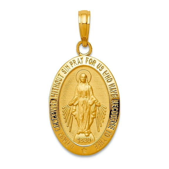 14k Yellow Gold Solid Satin Polished Not engraveable Immaculate Conception Medal Pendant Necklace 19x13mm Pendant for Wo