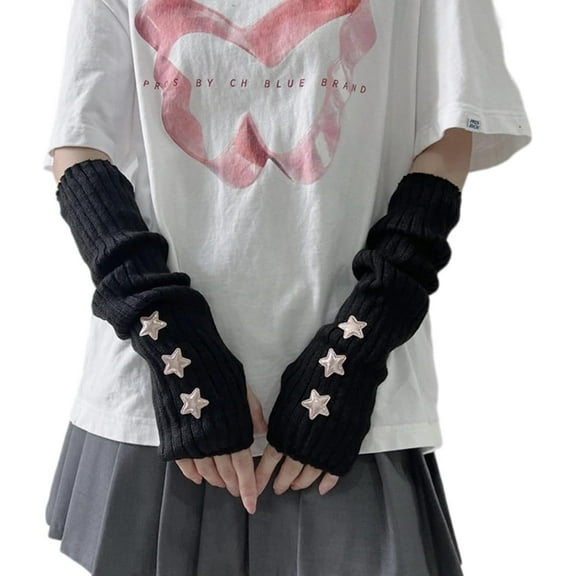 PIKADINGNIS Cute Y2K Star Arm Warmers Kawaii Half Finger Adorable Accesspties for Teen Girl Glove Gyaru Harajuku Arm Sleeve