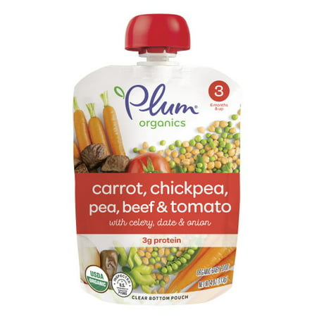 Plum Organics Stage 3, Organic Baby Food, Carrot, Chickpea, Pea, Beef & Tomato, 4oz Pouch (Pack of