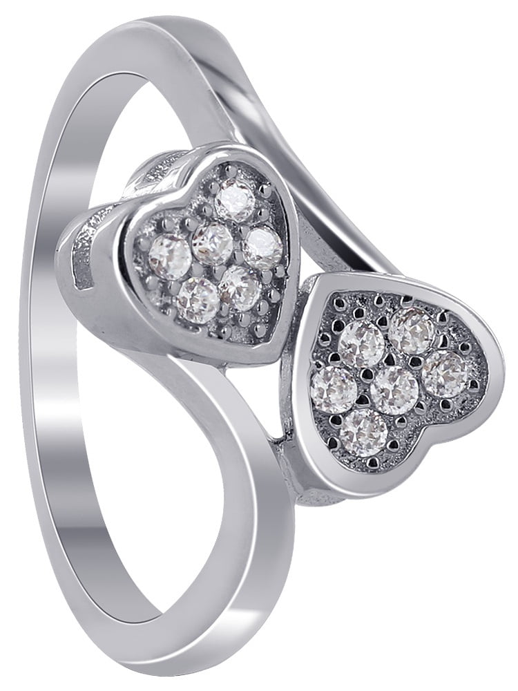 Princess Kylie Pave Set Clear Cubic Zirconia Heart Shaped Ring Rhodium Plated Sterling Silver