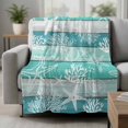 thumbnail image 2 of Teal Coastal Beach Blanket Soft Cozy Warm Throw Blanket for Couch, Plush Fuzzy Flannel Fleece Blankets for Sofa, Nautical Starfish Coral Vintage Wooden Bed Blankets Lightweight Gifts for Men, 40"x50", 2 of 9