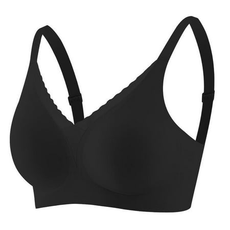 Gnurob Womens Lace Bralette Push Up Wire Free Bras Padded Seamless Bralettes Hide Back Fat Bra Adjustable Straps Underwear for Heavy Breast Everydaywear Clearance Saving Black X-Large