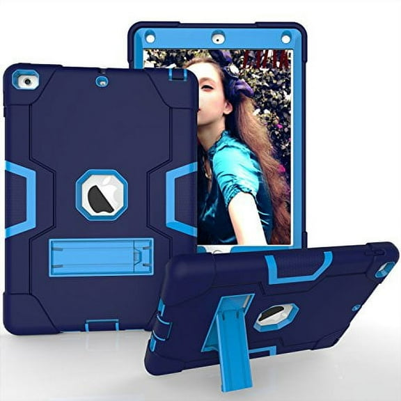 New iPad 9.7" 2018/2017 Case, Mignova Heavy Duty rugged Hybrid Protective Case with Build In Kickstand For Apple iPad 9.7 2018/2017 A1893 A1822 A1823（Navyblue Blue)