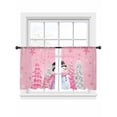 thumbnail image 7 of Pink Christmas Sheer Curtains 54 Inch Length 2 Panels Set, Xmas Snowman Snowflake Tree Gray Voile Window Treatment Rod Pocket Short Kitchen Curtains Drapes for Bedroom 52"x54"x2, 7 of 7