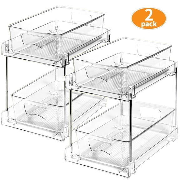 Kisportee 2 Pack Under Sink Organizer, 2 Tier Pull-Out Bathroom Organizers and Storage, Kitchen Cabinet Organizer for Pantry, Kitchen