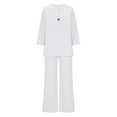 thumbnail image 6 of MaFYtyTPR Trendy Outfits for Women Fall/Summer Solid Color V-Neck Casual Long Sleeve Pocket Wide Leg Pantsuit Slim Fit Outfits Loungwear for Women White XL, 6 of 7