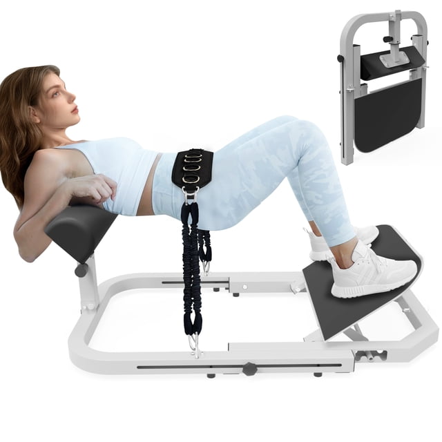 Gaderth Hip Thrust Machine for Home Gym, Adjustable High Resistance Glute Trainer with 4 Resistance Bands 20.4 kg (45 lb) Each, Foldable Hip Thrust Bench with 3 Angle Footboard