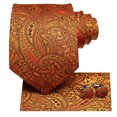 thumbnail image 2 of Hi-Tie Men's Burnt Orange Silk Paisley Tie Set with Pocket Square Cufflinks for Wedding Party, 2 of 3