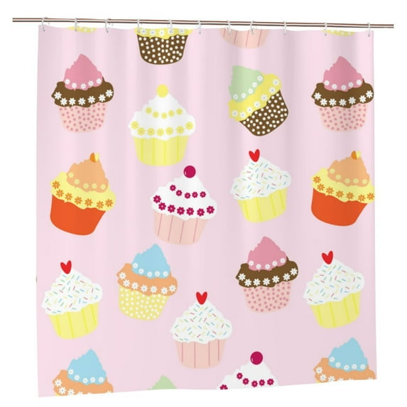 XMXY Cupcakes Background Long Shower Curtains, Waterproof Weighted Thick Bathroom Curtain with 12 Plastic Hook, 72x72 Inch