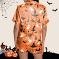 thumbnail image 4 of ZHENHONG Pajamas for Women, Halloween Pajamas Graphic Satin Sleepwear Button Down Short Sleeve Shorts Pajamas Set, Women's Sleepwear Orange, 4 of 7